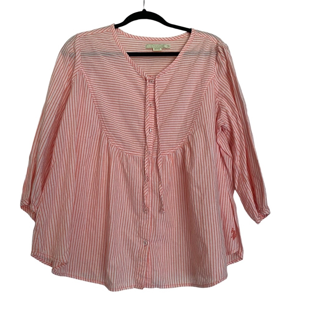 U.S Polo Assn Coral Striped Blouse Size XL